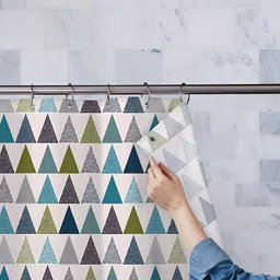 ArtzFolio White & Olive Green Printed Waterproof Shower Curtain-34