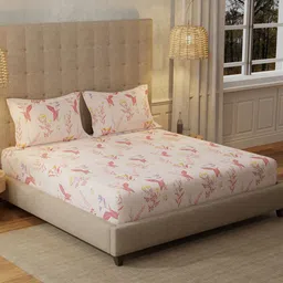 URBAN SPACE Whisper Peach 200 TC Floral King Bedsheet-image-87