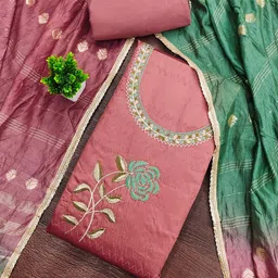 LeeliPeeri Designer Floral Embroidered Thread Work Modal Silk Unstitched Dress Material-image-52