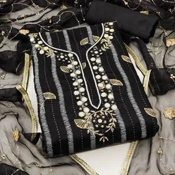 HERE&NOW Floral Embroidered Beads and Stones Unstitched Dress Material-image-12