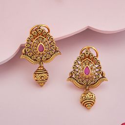 Kushal's Fashion Jewellery Gold-Plated Classic Ruby Antique Studs Earrings-picture-14