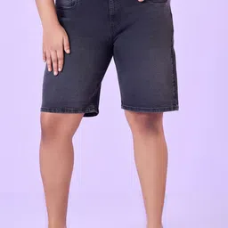 Big Hello - The Plus Life Women Solid Cotton Skinny Fit Denim Shorts-image-33