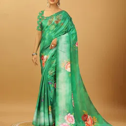 VIRENDRA TEXTILES Floral Printed Pure Crepe Saree-image-89