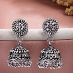 Anouk German Silver Plated Traditional Oxidised Dome Shaped Jhumkas-15
