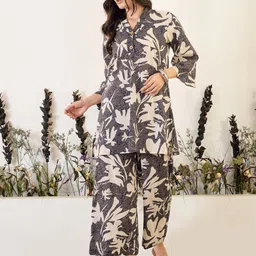 IMANA Printed Pure Cotton V-Neck Top With Trousers Co-Ords-image-40