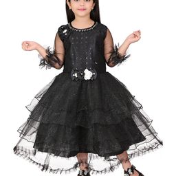 Zenat Flared Sleeve Layered Net Fit & Flare Dress-image-86