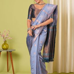 HERE&NOW Ethnic Motifs Woven Zari Banarasi Saree-picture-25