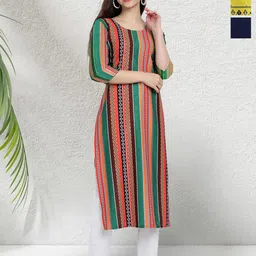 HERE&NOW Women Ethnic Motifs Printed Crepe Kurta Pack of 3-image-69