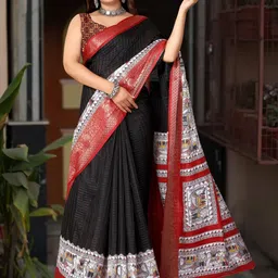 J 6 DESIGNER Madhubani Printed Zari Saree-picture-27