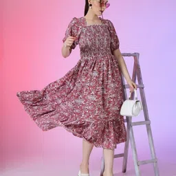 FemvyWomen Printed Fit & Flare Dress-image-43