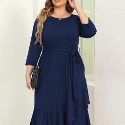 Samsara Couture Solid Round Neck Three-Quarter Regular Sleeves Fit & Flare Midi Dress-47