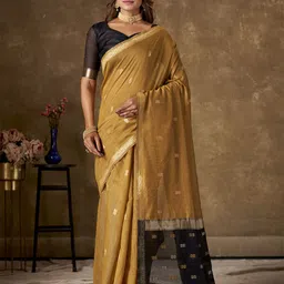 HERE&NOW Ethnic Motifs Zari Pure Cotton Banarasi Saree with tassel-image-16