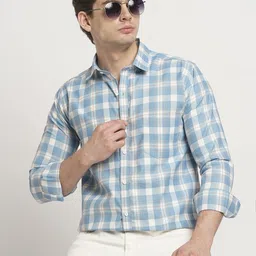 TRYBUY.IN Men Standard Spread Collar Tartan Checked Cotton Casual Shirt-picture-21