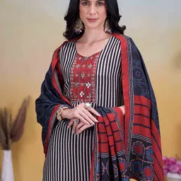 Anouk Women Printed Regular Patchwork Kurta with Trousers & With Dupatta image 4