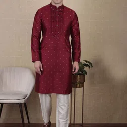 Koshin Men Floral Embroidered Kurta with Pyjama-image-54