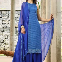 QISSA Women Abstract Round Neck Regular Kurta with Palazzos & With Dupatta-image-51