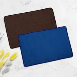 Aura 2 Pieces Blue & Brown Microfibre Anti-Skid Doormats-image-51