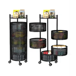 Aura Black 2 Pieces Revolving 5-Layer Multipurpose Storage Rack with Wheels image 5