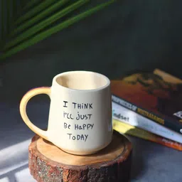 WEAVING HOMES White & Black Happy Printed Ceramic Glossy Mug- 250 ml-15