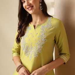 Anouk Women Embroidered Regular Thread Work Kurta with Trousers & With Dupatta image 2