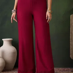 Sangria Embroidered High Rise Relaxed Fit Trousers-image-68