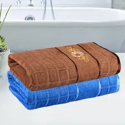 Kuber Industries Blue & Brown 2 Pieces Striped 250 GSM Bath Towels-image-68