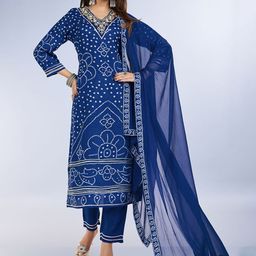 TASRIKA Women Bandhani Printed Regular Kurta with Trousers & With Dupatta-7