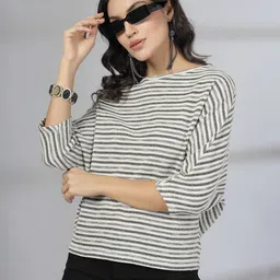 EVERYDAY by ANI Women Striped Kimono Sleeve Top-image-73