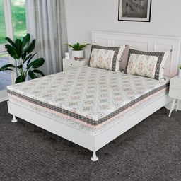 Aura Green & Pink Floral Printed 144 TC Cotton King Bedsheet Set2.54 m x 2.29-image-76