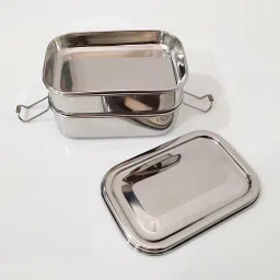 Stainless Steel Double Layer Lunch Box, Silver 2 Containers Lunch Box-image-87