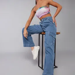 DOLCE CRUDO Raindrop Rhythm Women Blue Clean Look Wide Leg High-Rise Stretchable Jeans-65