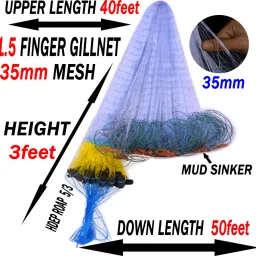 1 FINGER 35mm GILLNET,HEIGHT-3feet,UP LENGHT- 40feet,DOWN LENGHT-50feet Fishing Net-image-75