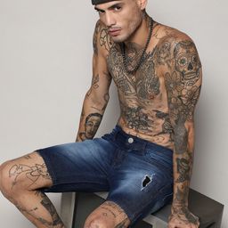 Campus Sutra Men Washed Outdoor Cotton Denim Shorts with Technology-image-93