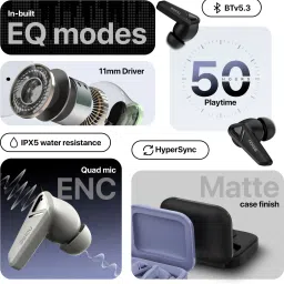 noise Buds F1, 50H playtime, Matte finish Case, Quad Mic with ENC, In-built EQ Modes Bluetooth Headset image 3