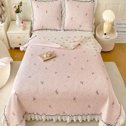 JC HOME Pink Cartoon Character Printed Double Queen Bedsheet & 2 Pillow Covers-2 m x 2.3 m-image-29