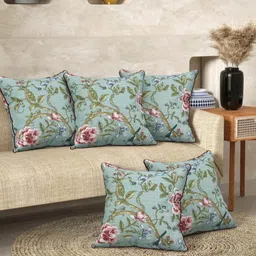 Myntra Elegant Homes Green 5 Pieces Floral Square Cotton Cushion Covers-image-56