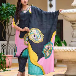 KALINI Floral Embroidered Thread Work Straight Kurta With Trousers & Dupatta-picture-49