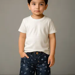YK Boys Blue Printed Denim Shorts-picture-39
