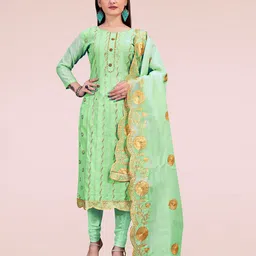 Maroosh Geometric Motifs Sequence Embellished Chanderi Cotton Unstitched Dress Material-image-16