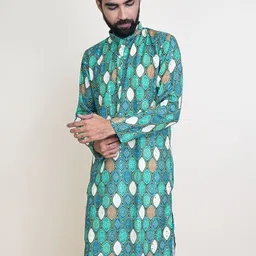 KUNDALI KAKSHAY Bandhani Printed Mandarin Collar Kurta With Pyjamas-image-6