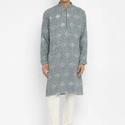 Devyom Men Floral Embroidered Regular Thread Work Kurta with Pyjamas-picture-18