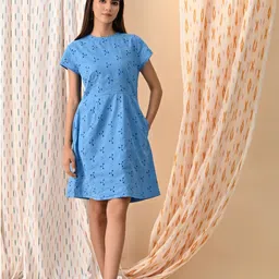 Bohemian Dream Women Schiffli Cotton Shift Dress-image-12