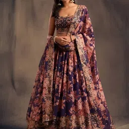 MISS CLOTHING Embroidered Thread Work Kalamkari Organza Ready to Wear Lehenga Choli-picture-36
