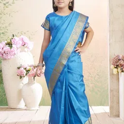 BAESD Girls Zari Pure Silk Block Print Saree-picture-9