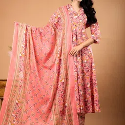 NAMA'S Women Floral Printed Regular Cotton Kurta with Trousers & With Dupatta-picture-33