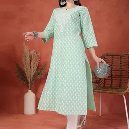 Sangria Floral Printed Round Neck Straight Kurta-image-61