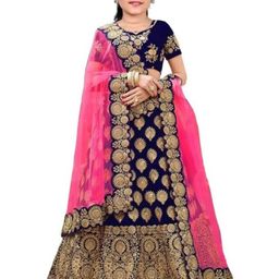 F Plus Fashion Girls Blue Silk Blend Semi-Stitched Lehenga Choli-image-18