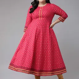IKRASS Women Plus Size Abstract Printed Thread Work Anarkali Kurta-20
