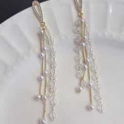 Celestique Korean Gold-Plated Pearls Beaded Contemporary Drop Earrings-16