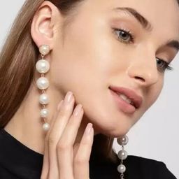 ZURIKRISHA Silver Plated Pearls Beads Beaded Spherical Shaped Drop Earrings-13